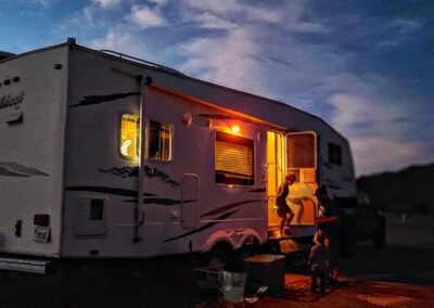 RV Trailer at night